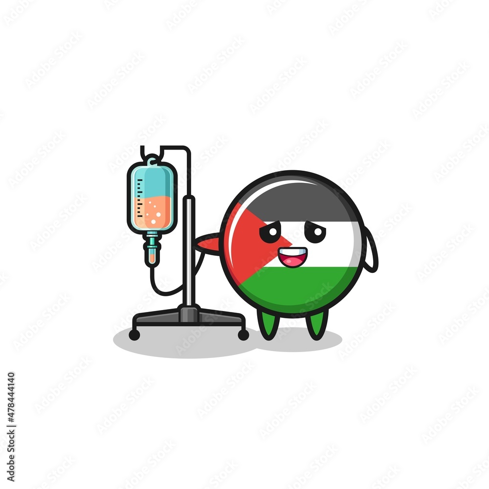 cute palestine flag character standing with infusion pole cute palestine flag character standing with infusion pole