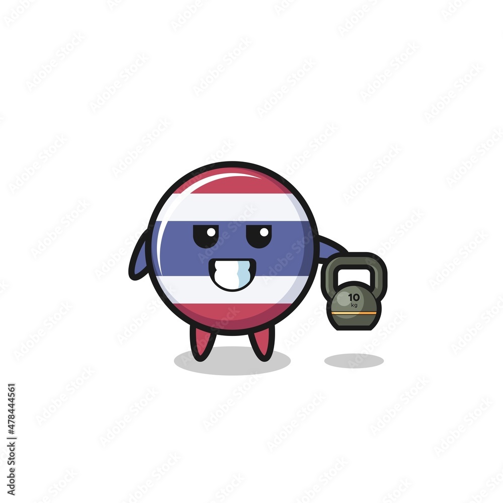 Obraz premium thailand flag mascot lifting kettlebell in the gym