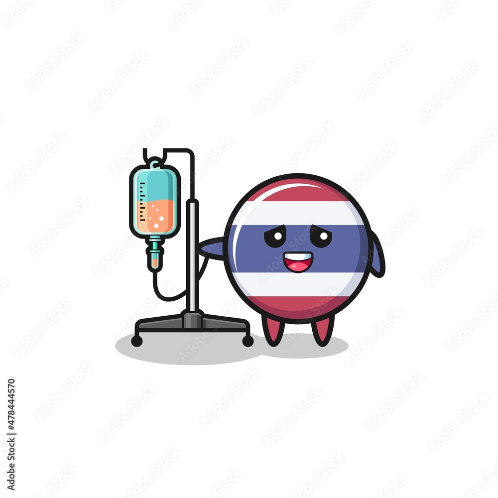 cute thailand flag character standing with infusion pole