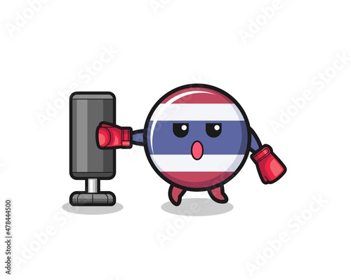 thailand flag boxer cartoon doing training with punching bag
