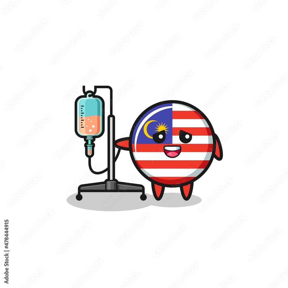 Fototapeta premium cute malaysia flag character standing with infusion pole