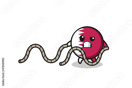 illustration of qatar flag doing battle rope workout