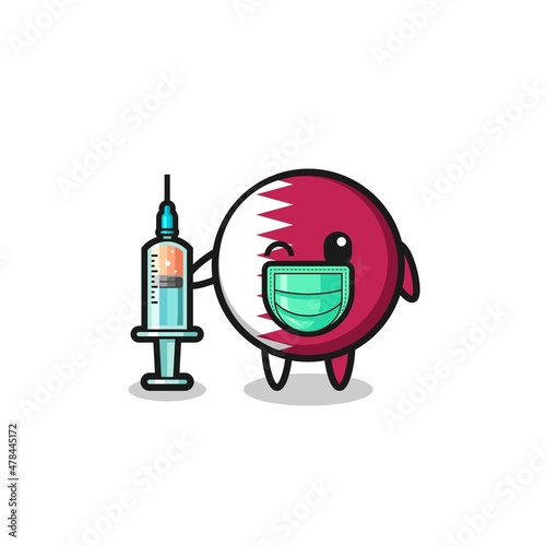 qatar flag mascot as vaccinator