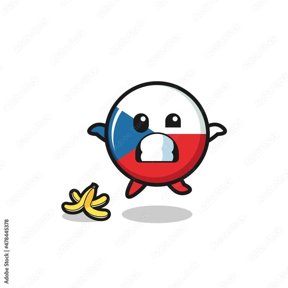 Obraz premium czech flag cartoon is slip on a banana peel
