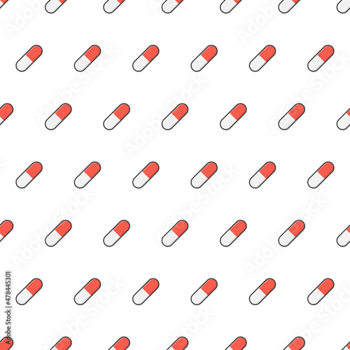 Medical Capsule Pills Seamless Pattern On A White Background. Antibiotic Medical Pharmaceutical Theme Vector Illustration
