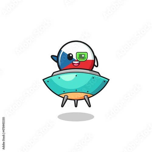 czech flag cartoon riding a future spaceship