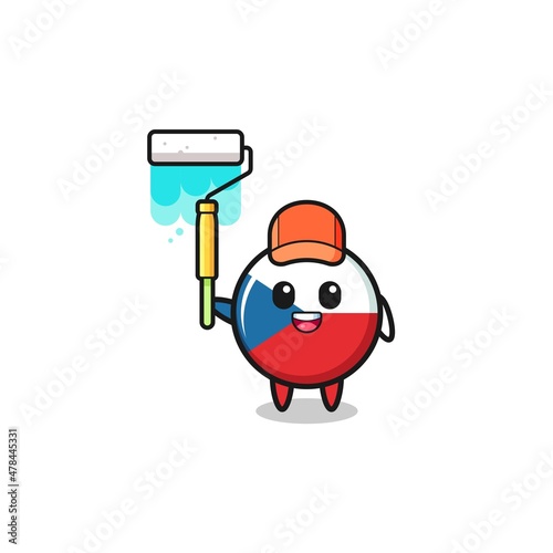 the czech flag painter mascot with a paint roller