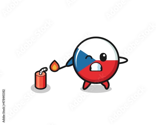 czech flag mascot illustration playing firecracker