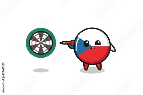 cute czech flag is playing dart
