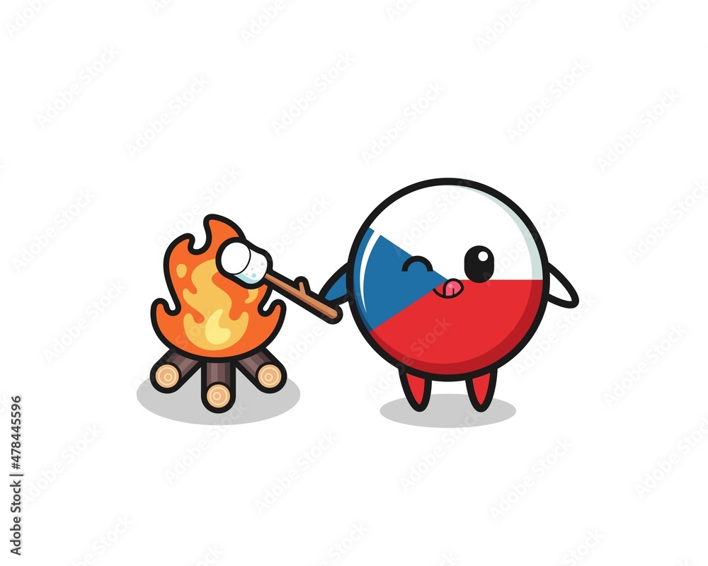 Naklejka premium czech flag character is burning marshmallow