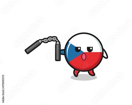 cartoon of czech flag using nunchaku