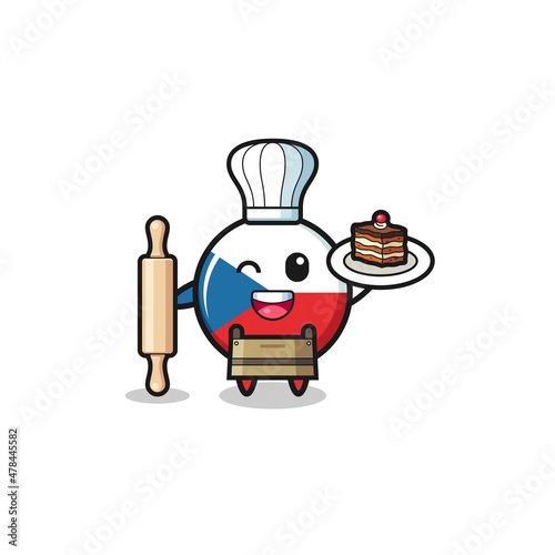 czech flag as pastry chef mascot hold rolling pin