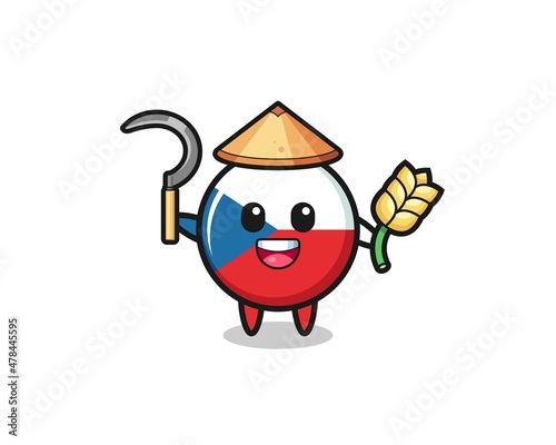 czech flag Asian farmer holding paddy