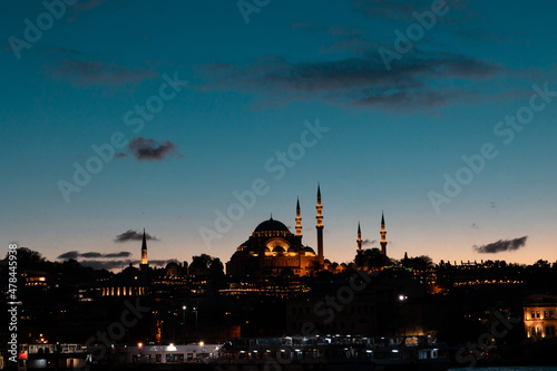 Ramadan in Istanbul. Suleymaniye Mosque at sunset with clouds.