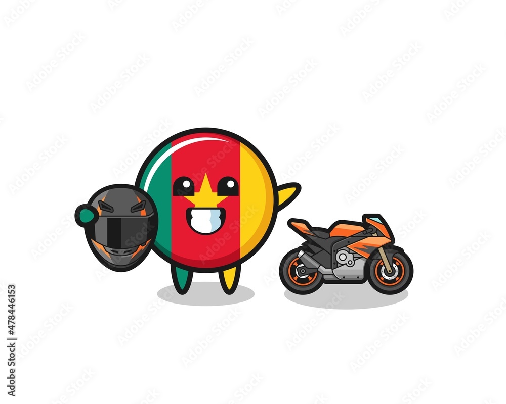 Fototapeta premium cute cameroon flag cartoon as a motorcycle racer