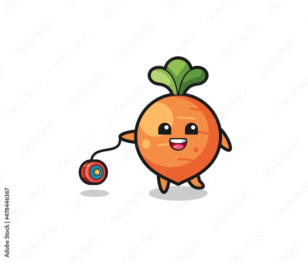 Fototapeta premium cartoon of cute carrot playing a yoyo