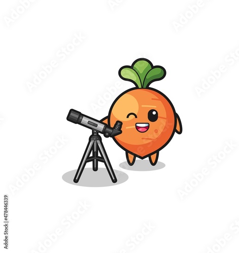 carrot astronomer mascot with a modern telescope