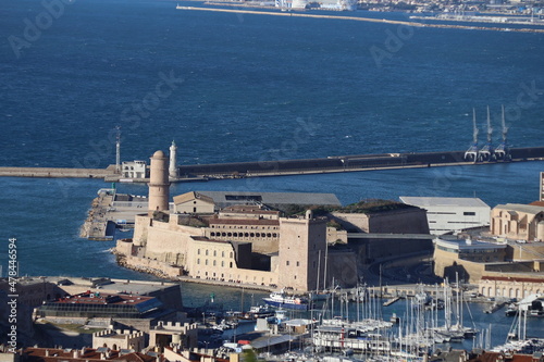 Le fort Saint Jean vu depuis Notre Dame de la Garde, ville de Marseille, département des Bouches du Rhône, France