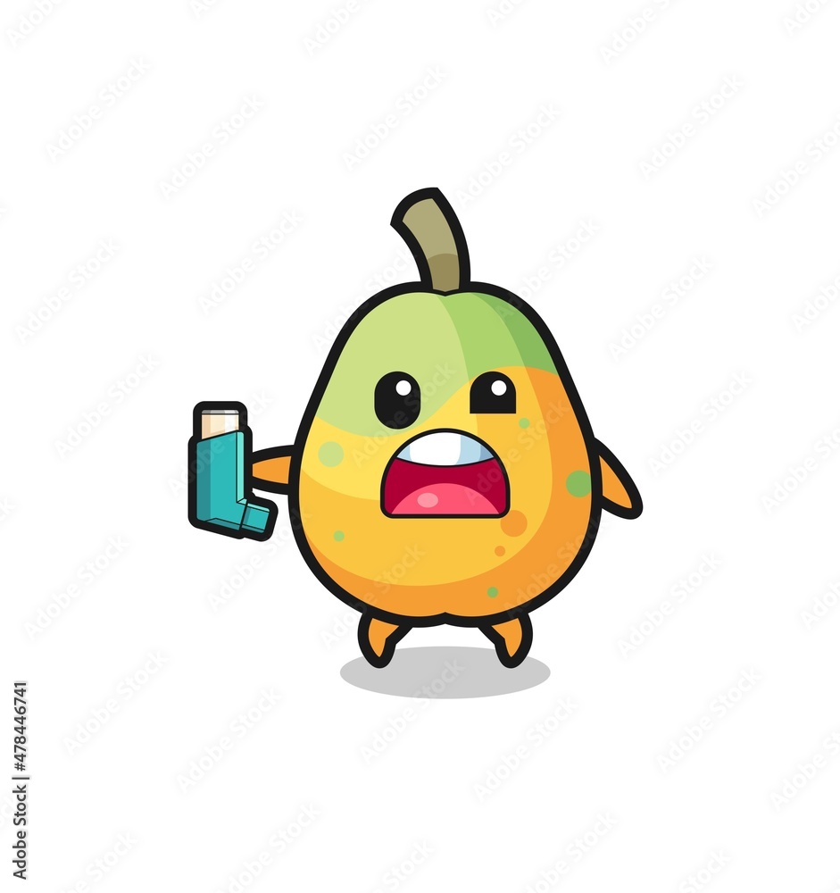 Fototapeta premium papaya mascot having asthma while holding the inhaler