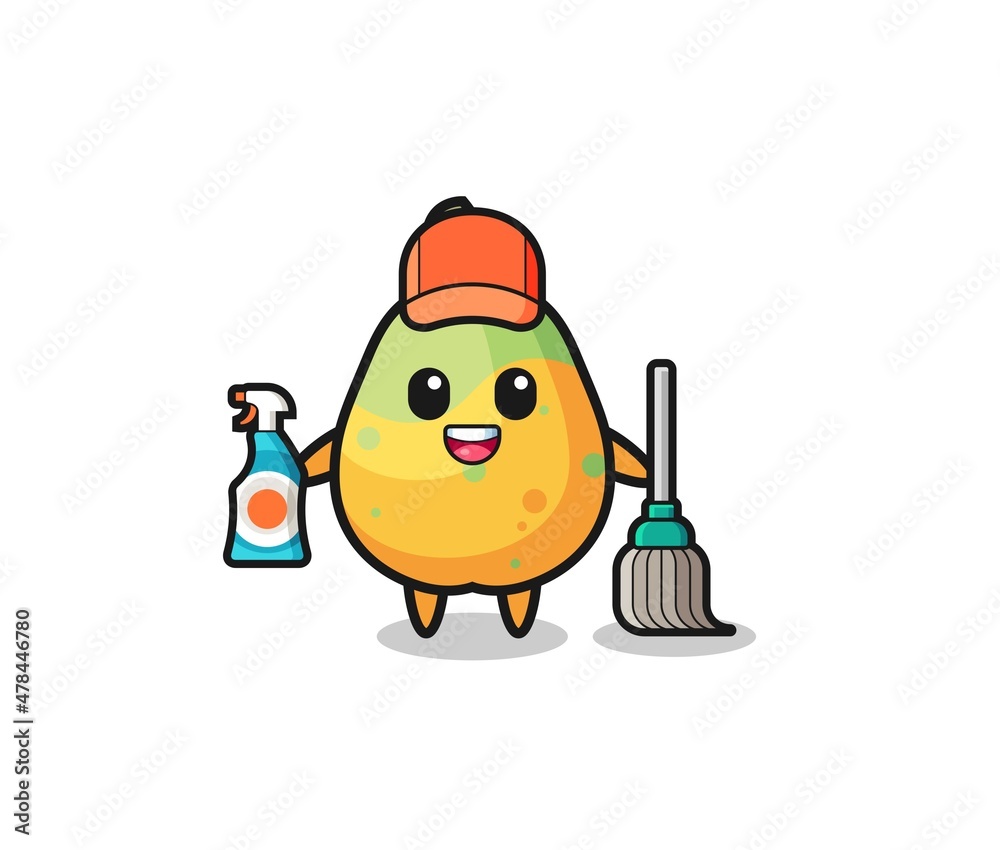 Fototapeta premium cute papaya character as cleaning services mascot