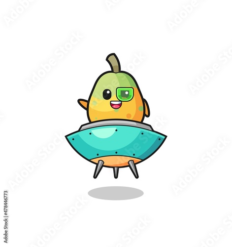 papaya cartoon riding a future spaceship