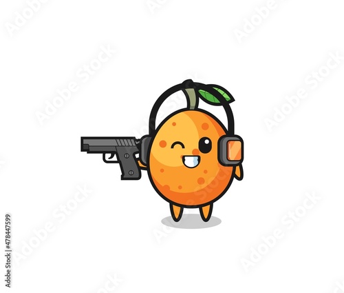 illustration of kumquat cartoon doing shooting range