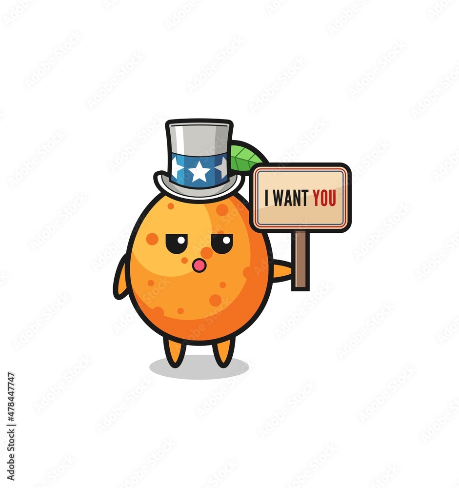 kumquat cartoon as uncle Sam holding the banner I want you