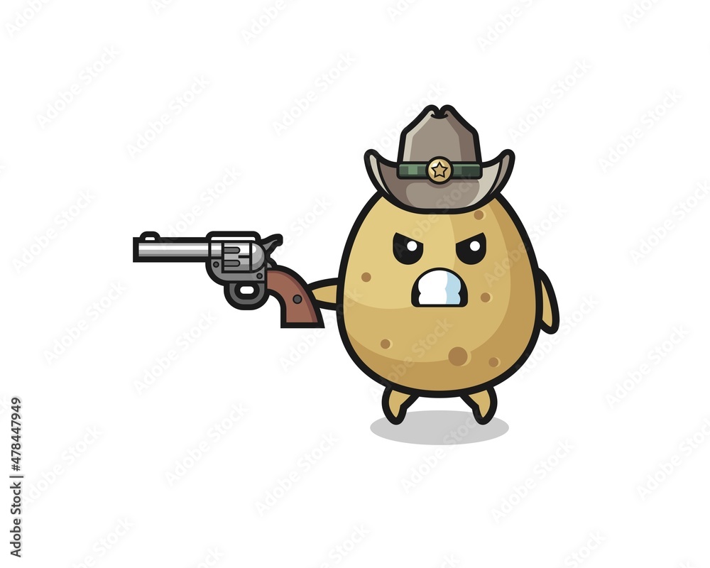 the potato cowboy shooting with a gun