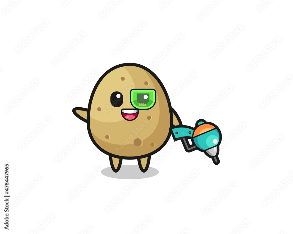 potato cartoon as future warrior mascot