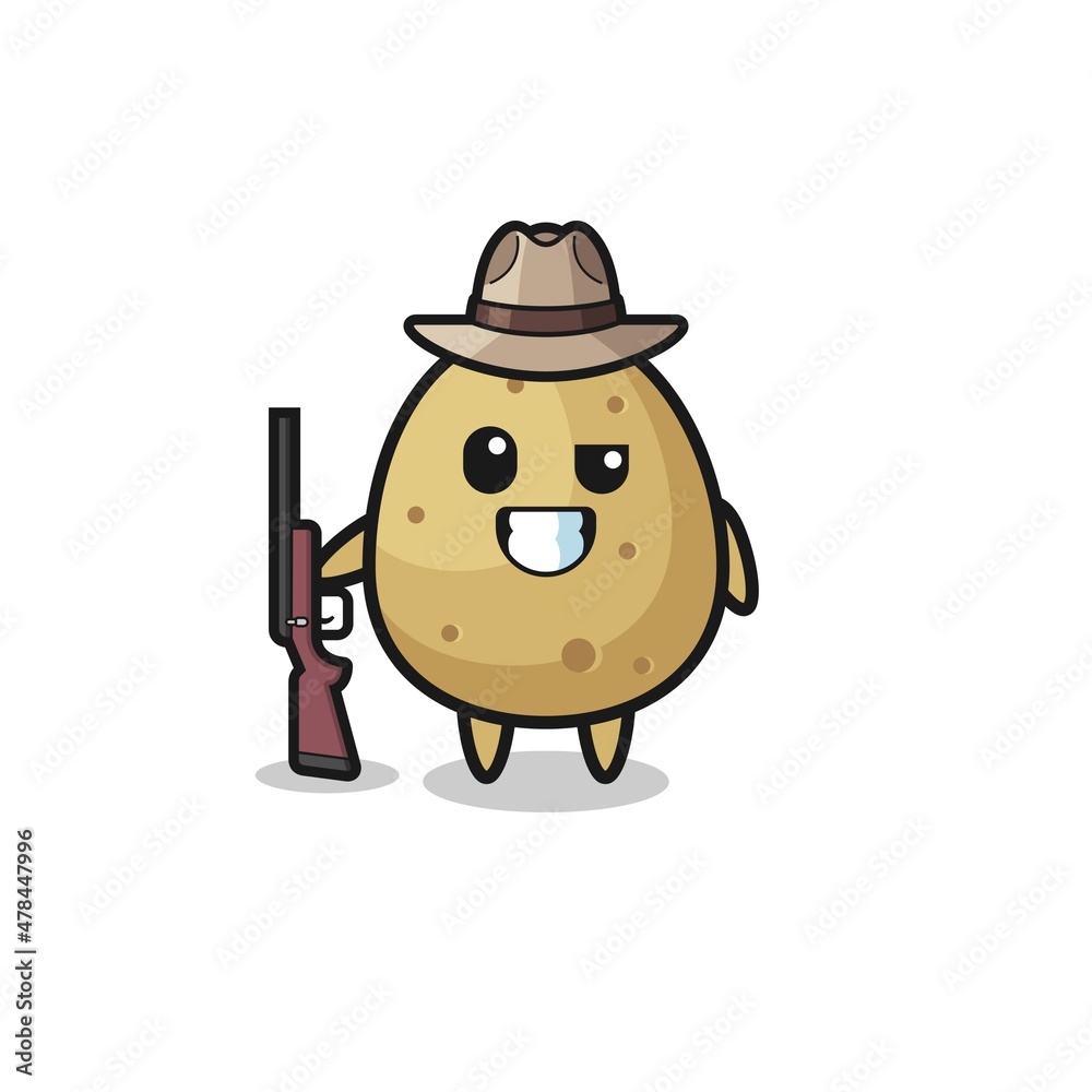 Fototapeta premium potato hunter mascot holding a gun