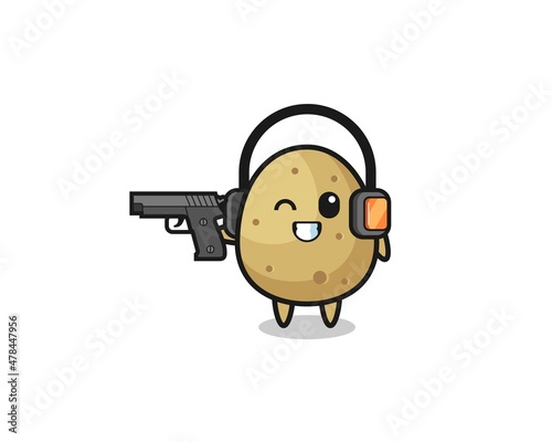 illustration of potato cartoon doing shooting range