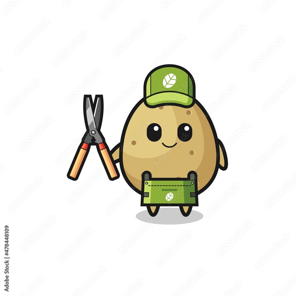 cute potato as gardener mascot cute potato as gardener mascot