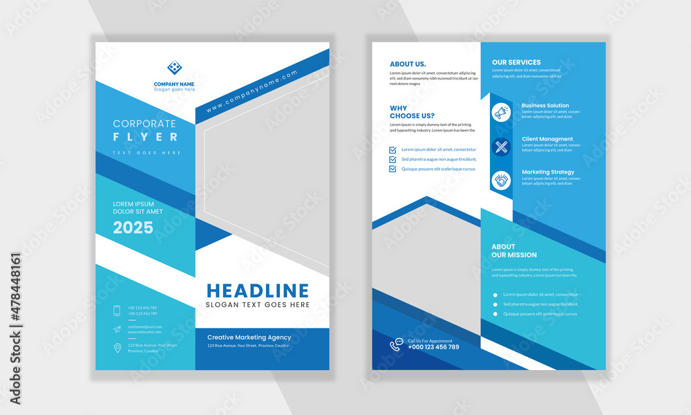 Blue Abstract Poster Brochure Flyer design template | Vector template in A4 size | Case Study Booklet | Scalable & Editable