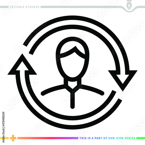 Line icon for member substitution illustrations with editable strokes. This vector graphic has customizable stroke width.