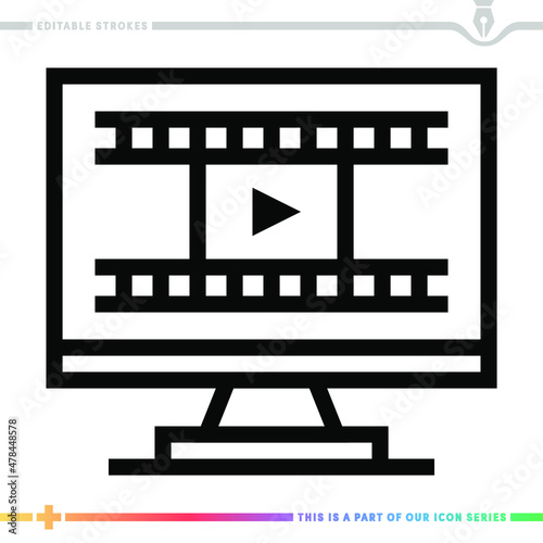 Line icon for video streaming services illustrations with editable strokes. This vector graphic has customizable stroke width.