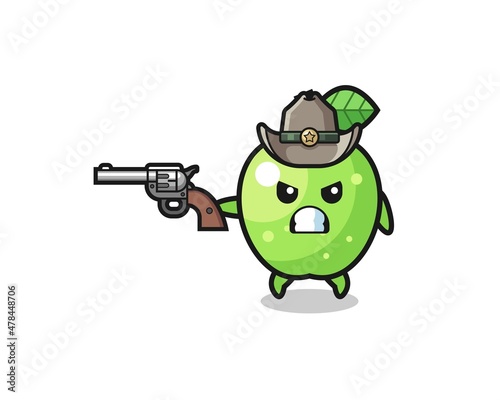 the green apple cowboy shooting with a gun
