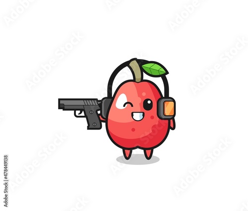 illustration of water apple cartoon doing shooting range