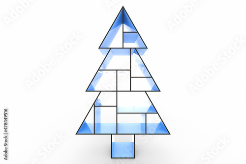 3D rendering. Abstract Christmas tree with asymmetric shelves isolated on white background.
