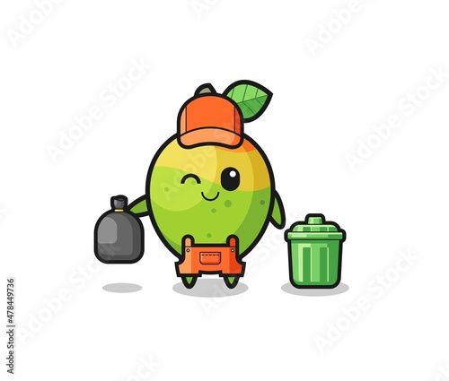the mascot of cute mango as garbage collector