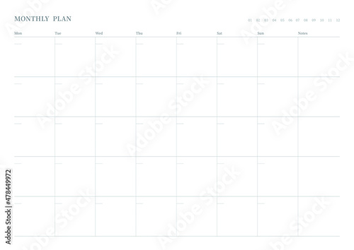 Note, scheduler, diary, calendar planner document template illustration. Monthly plan form.