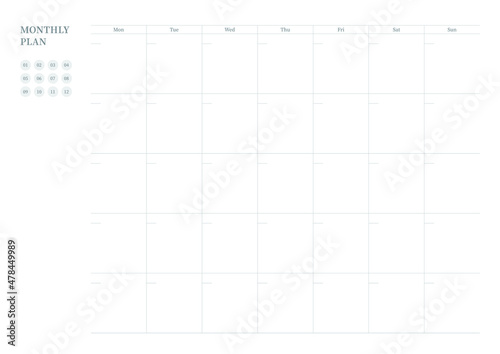 Note, scheduler, diary, calendar planner document template illustration. Monthly plan form.