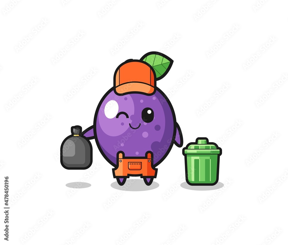 the mascot of cute passion fruit as garbage collector the mascot of cute passion fruit as garbage collector