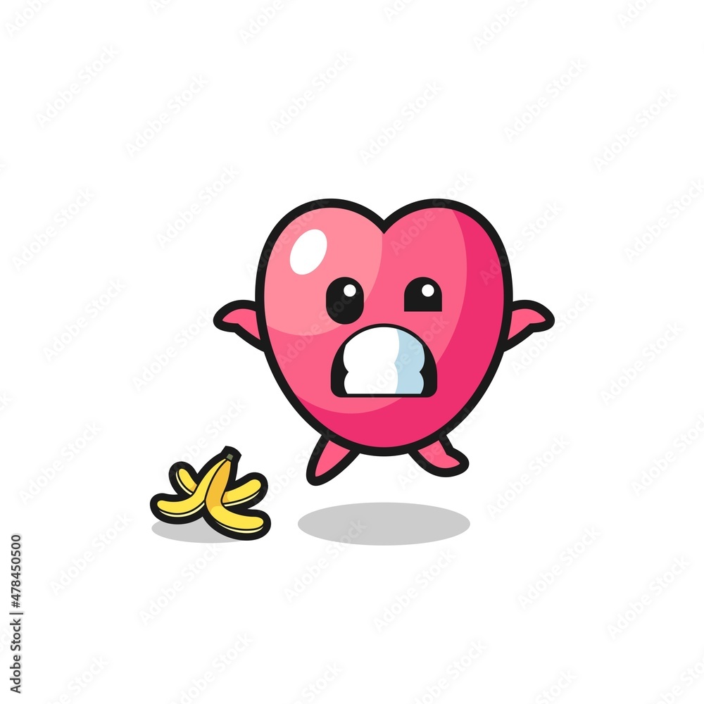 heart symbol cartoon is slip on a banana peel