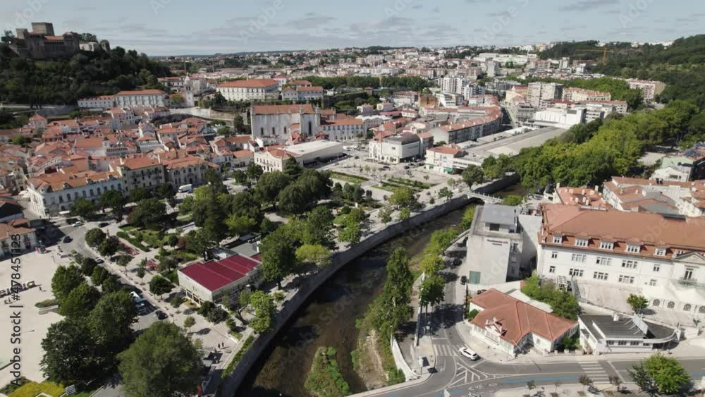 Dreamlike White Holiday Town, Leiria, Portugal, Cityscape, Aerial Dreamlike White Holiday Town, Leiria, Portugal, Cityscape, Aerial