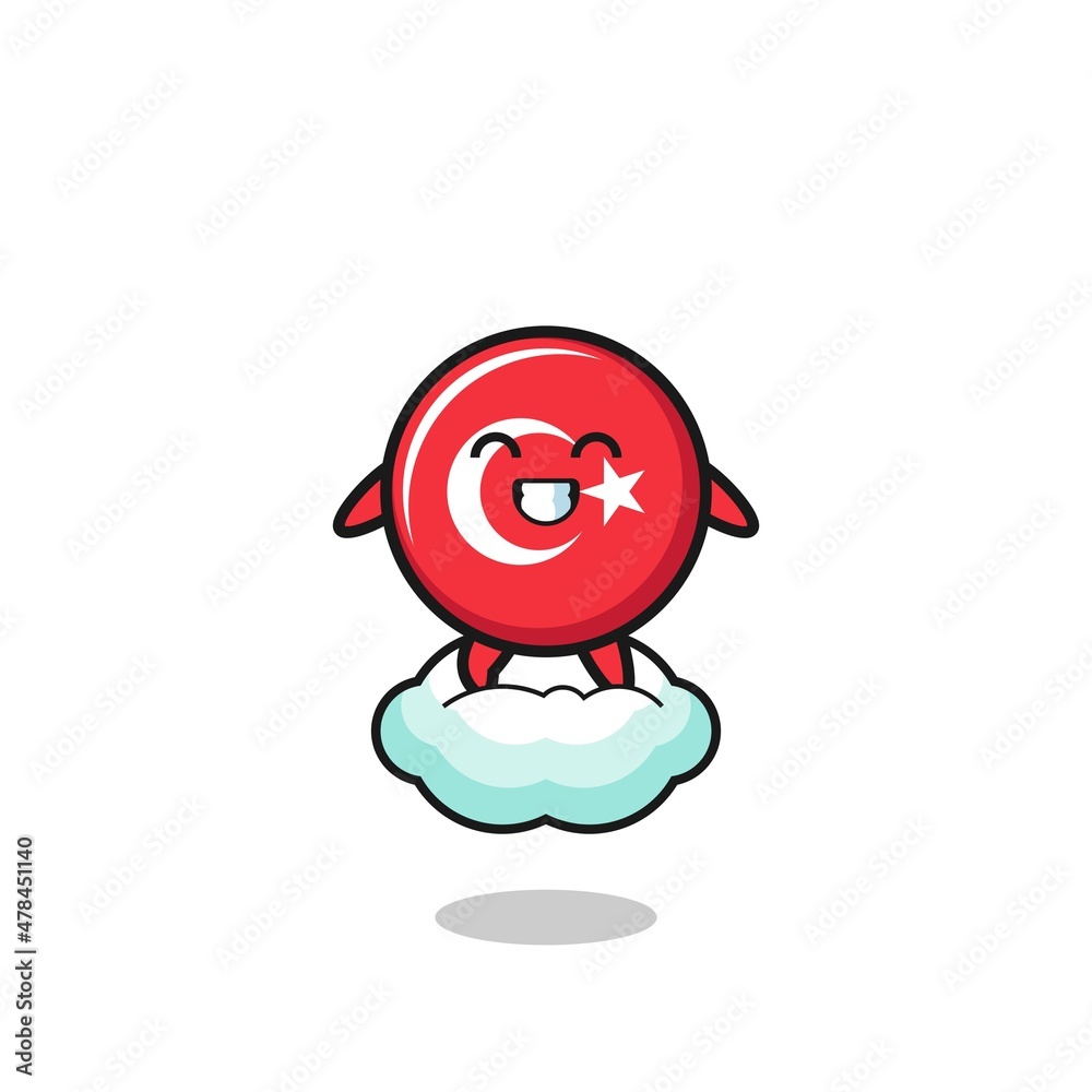 Obraz premium cute turkey flag illustration riding a floating cloud
