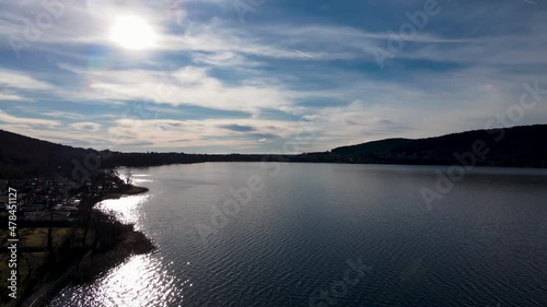 Aerial Drone - Winter landscape on Lake Comabbio photo