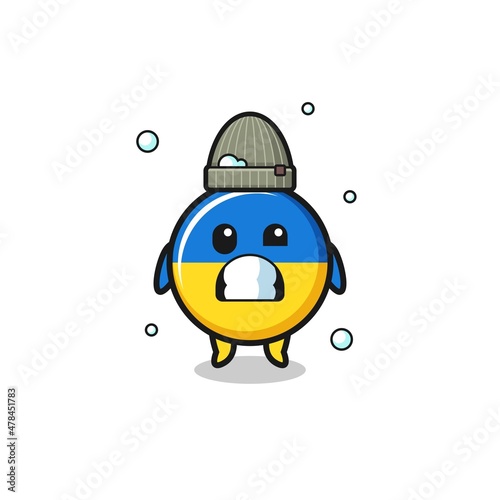 cute cartoon ukraine flag with shivering expression