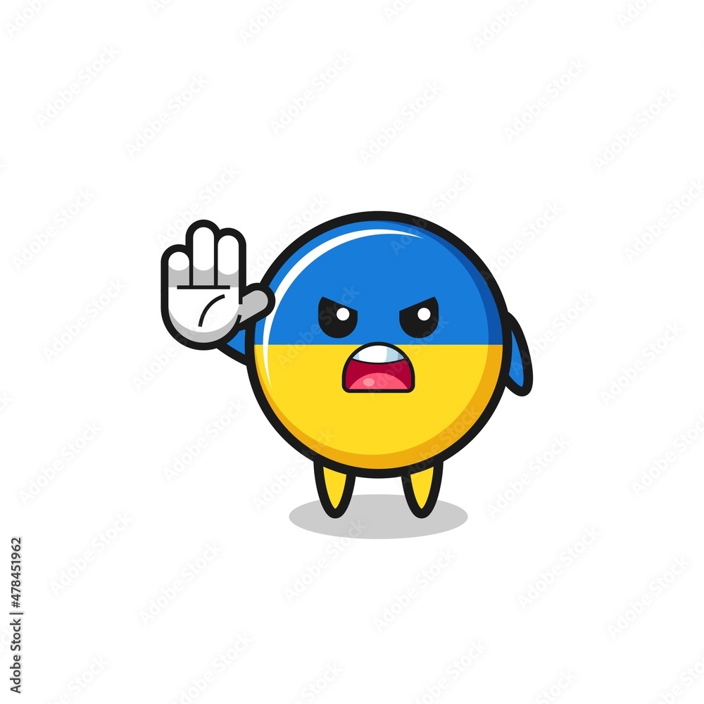 ukraine flag character doing stop gesture