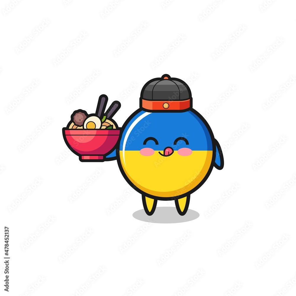 Naklejka premium ukraine flag as Chinese chef mascot holding a noodle bowl