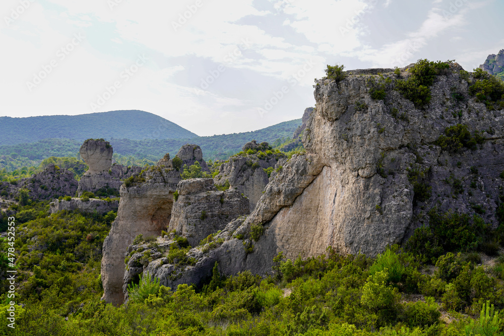 moureze stone columns in the mountainous park due to erosion